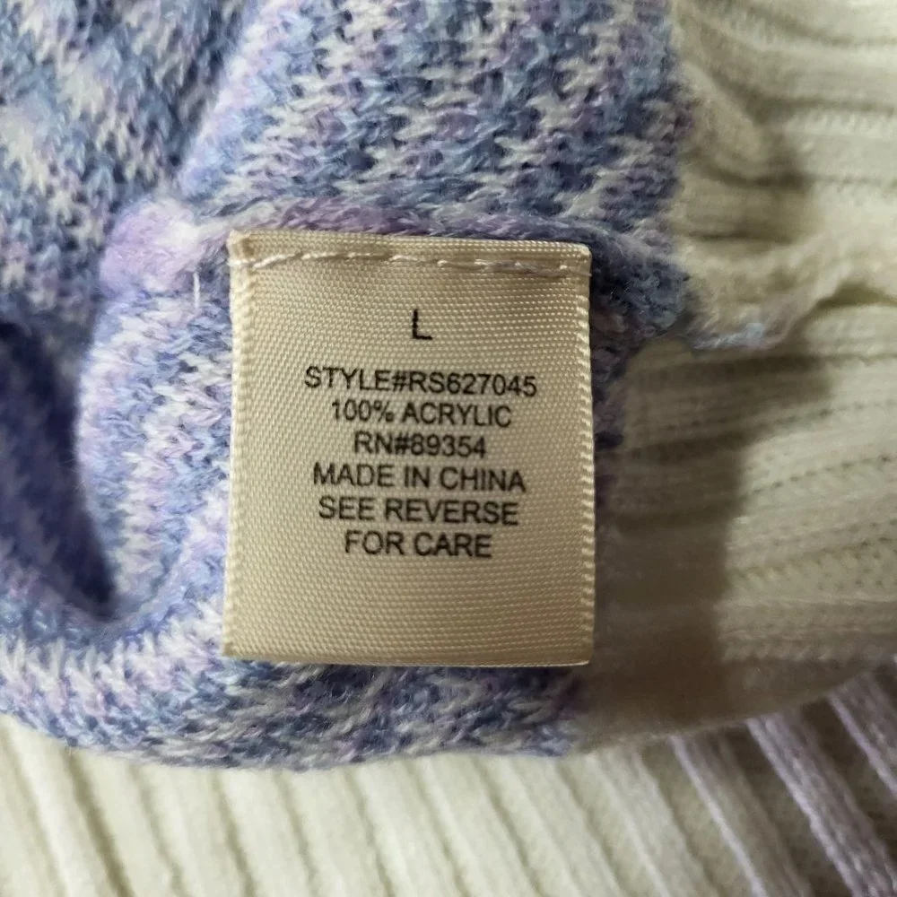New‎ Womens No Comment Button Sweater Size Large Blue White Long Sleeve Cardigan